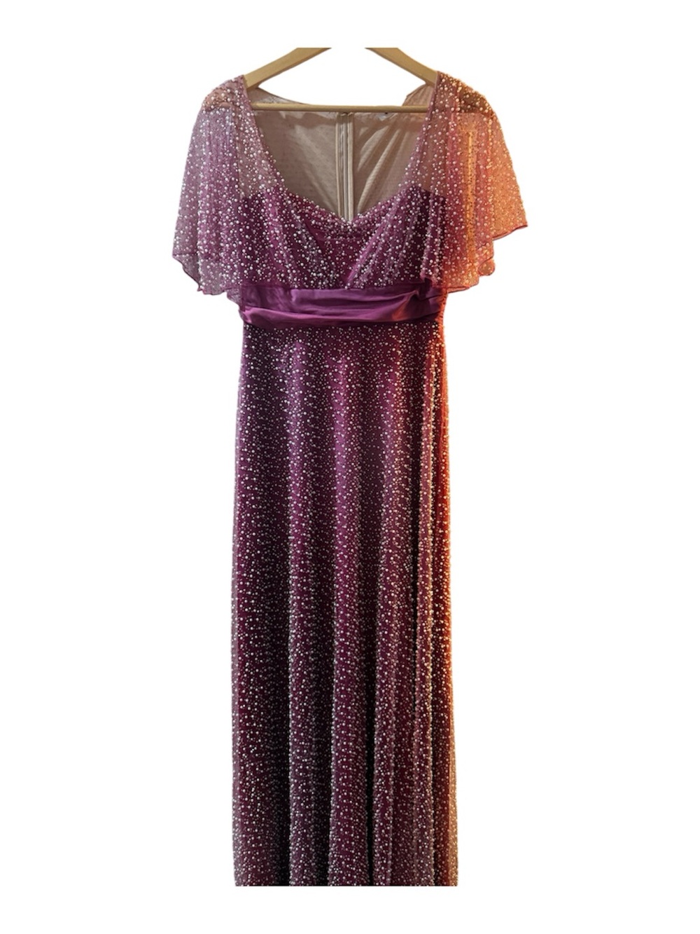 NWT Theia Aura Magenta Beaded Flutter Sleeve Formal Evening Gown 4